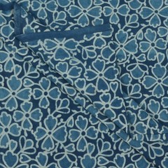 5 Yard Hand Block Flower Print Fabric Cotton Indian Natural Blue Sanganeri Print