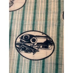 Vintage Flapper Girl Aviation Car Print Fabric Green Stripe 1.5 Yards 36×54