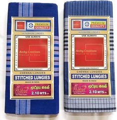Premium Handloom Stitched Cotton Lungi, 2.10 Meters, Pattern may change, Pack…