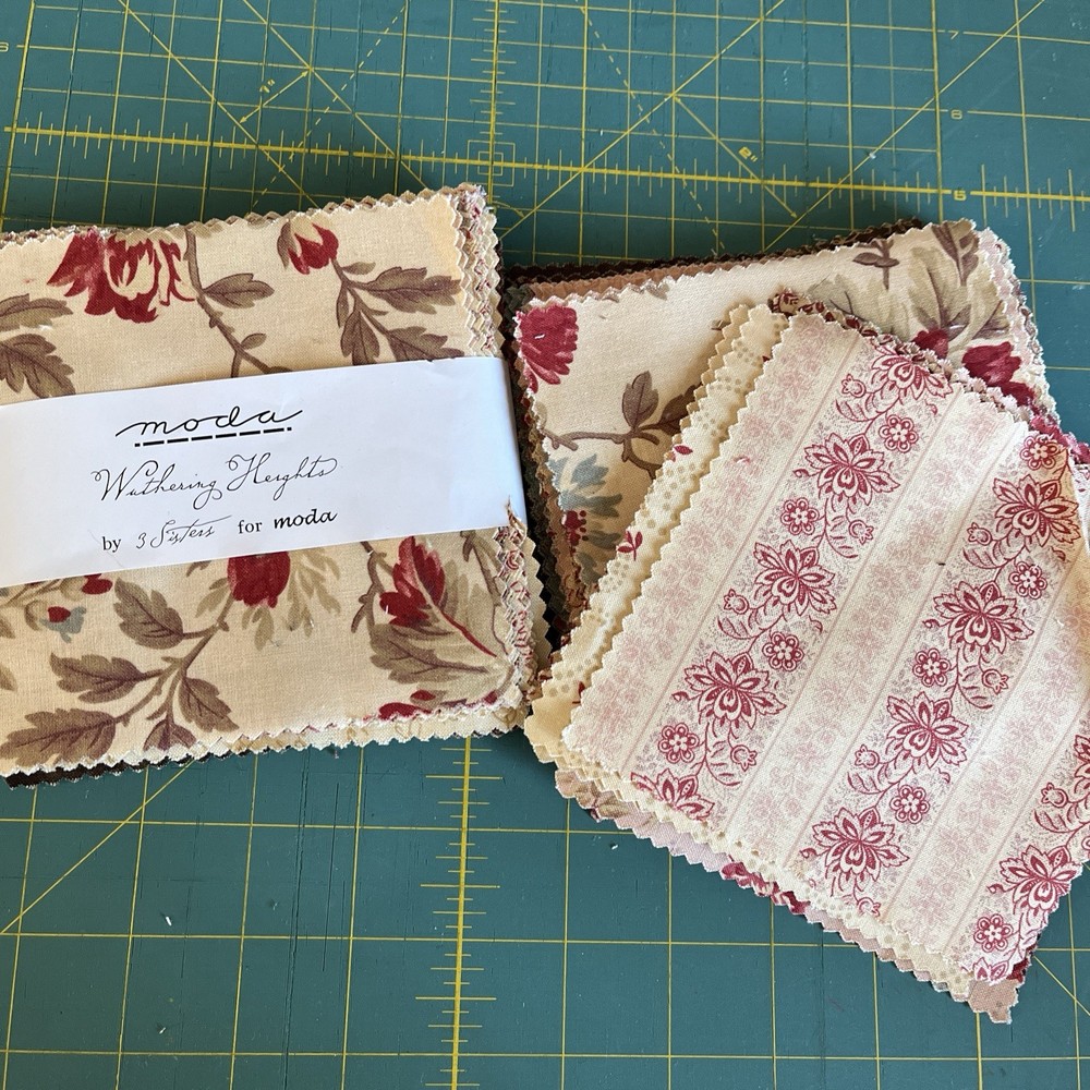Wuthering heights Cream Red Floral Charm Pack Lot 3 Sisters 93 Pieces 5”