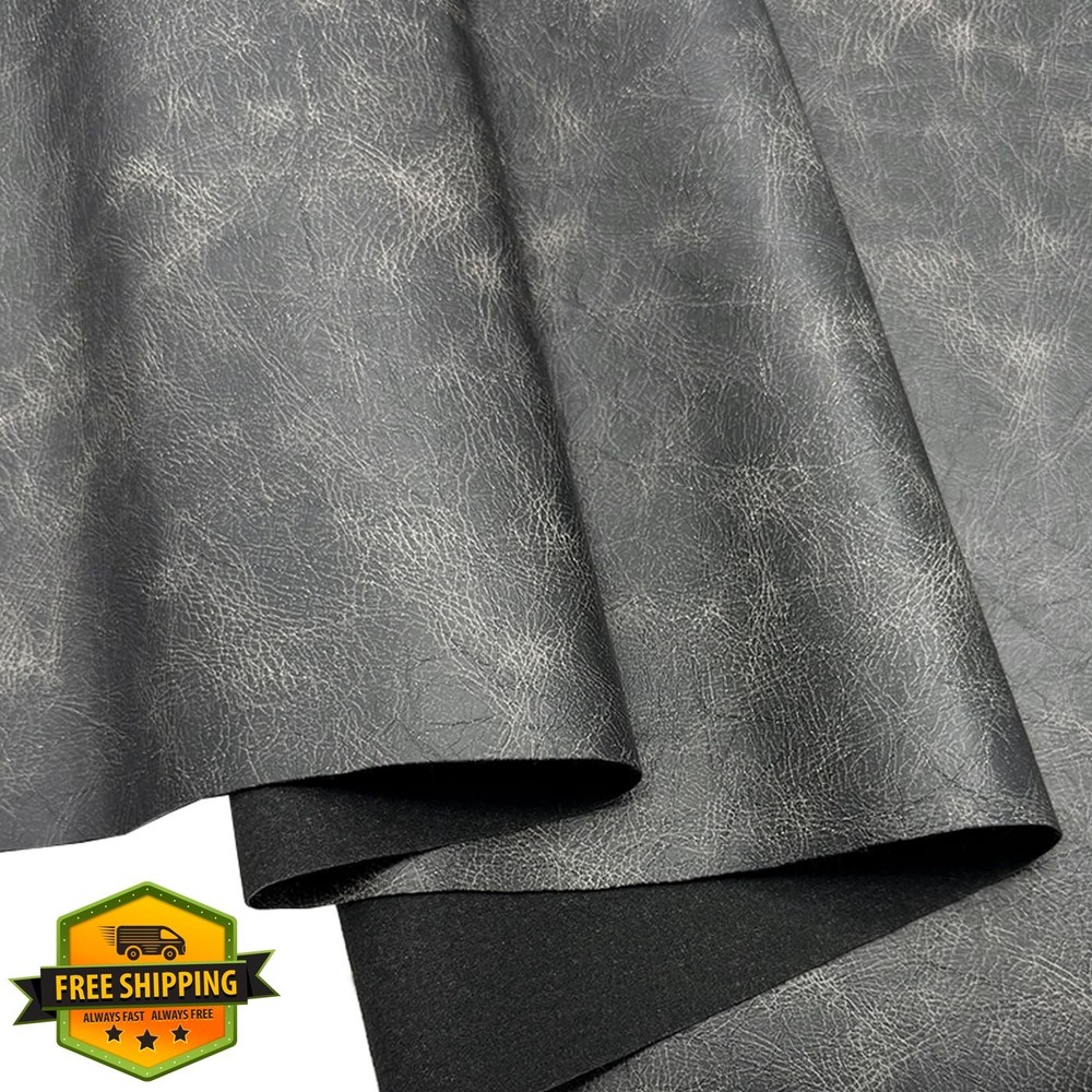 Black Crazy Horse Faux Leather Upholstery Fabric, 16″x54″ Vinyl