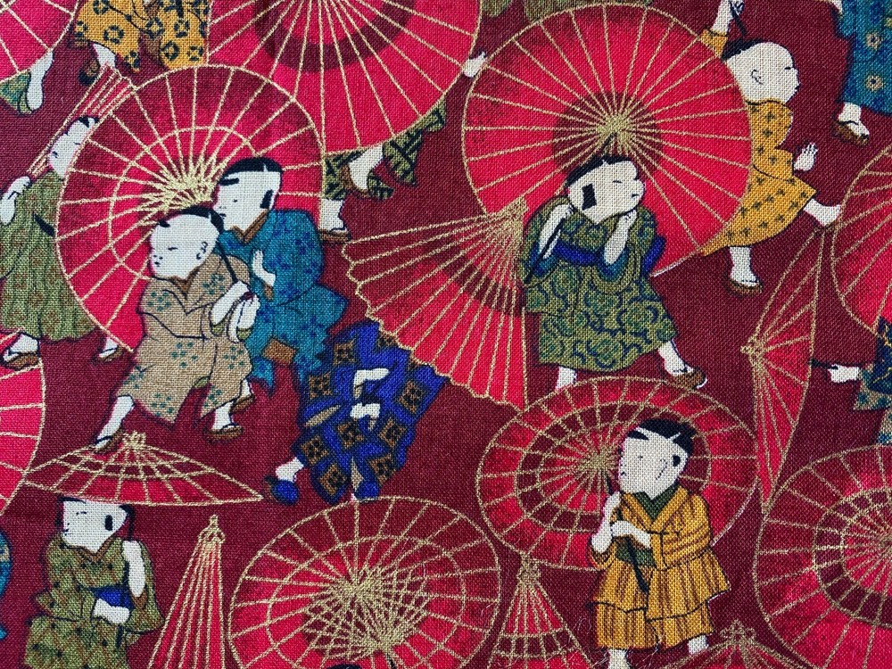 CONCORD ANDOVER KESSLERS FABRIC~Asian Men Boys~ORIENT~Umbrellas~GOLD GLITTER~