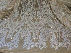 Pink White Nude Iridescent 4way Stretch Sequins Fabric 50” Width 1 Yard