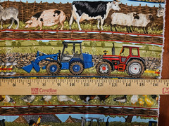 Fabric Farm Stripe Scene Tractors Cows Pigs Sheep 44″ w x 22″ long