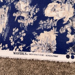 Waverly Toile Blue White Fabric 54×46 French Country Scenic Cotton