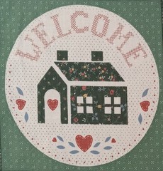 Vtg~Wamsutta~Green/Calico~”Welcome”, Home,Hearts”~Cotton Fabric Panel~ 8.75″x9″