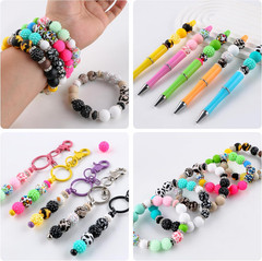 118Pcs Mixed Black White Oat Acrylic Rhinestone Spacer Print Silicone Beads for