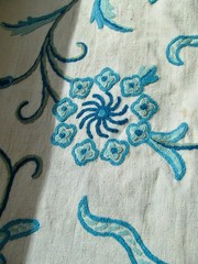 NOS Vintage Turquoise Aqua Crewelwork Fabric by the Yard 6 2/3 Yards Available