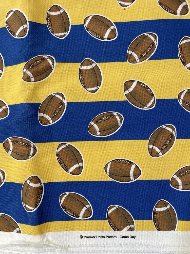 Premier Prints Game day Fabric Yellow Blue football stripe Heavy 56” x 230” 6.4Y