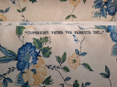 Vintage Peter Pan Fabrics Floral Fabric Blue On Beige 3 1/4 Yd New
