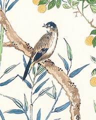 Thibaut Curtain Fabric ‘CLAIRE’ 2.2 METRES YELLOW/NAVY – 100% Linen