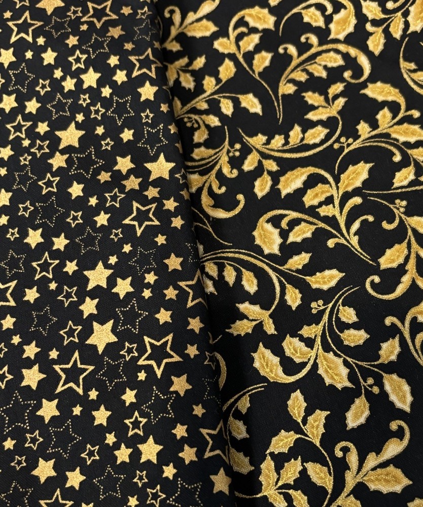 Robert Kaufman Studio RK Winters Grandeur 18381, 18382 Metallic Gold Black 1ydEa