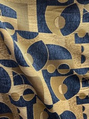 BLUE BEIGE GOLD GEOMETRIC CHENILLE UPHOLSTERY BROCADE FABRIC (58 in.) Sold BTY