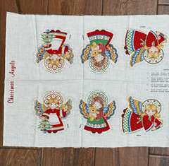 Vintage Cranston Cut & Sew Fabric Panel CHRISTMAS Angels Ornaments Xmas Sewing