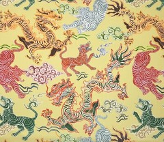 HAMILTON HIMALAYA JONQUIL YELLOW ASIAN TIGERS DRAGONS FABRIC BY THE YARD 54″W