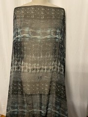 Poly Rayon Blend Chiffon Abstract Ikat Tribal Black Teal Fabric By The Yd 60″W