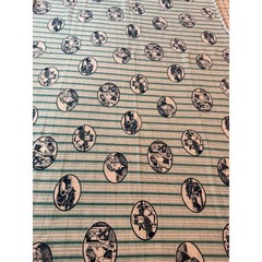Vintage Flapper Girl Aviation Car Print Fabric Green Stripe 1.5 Yards 36×54