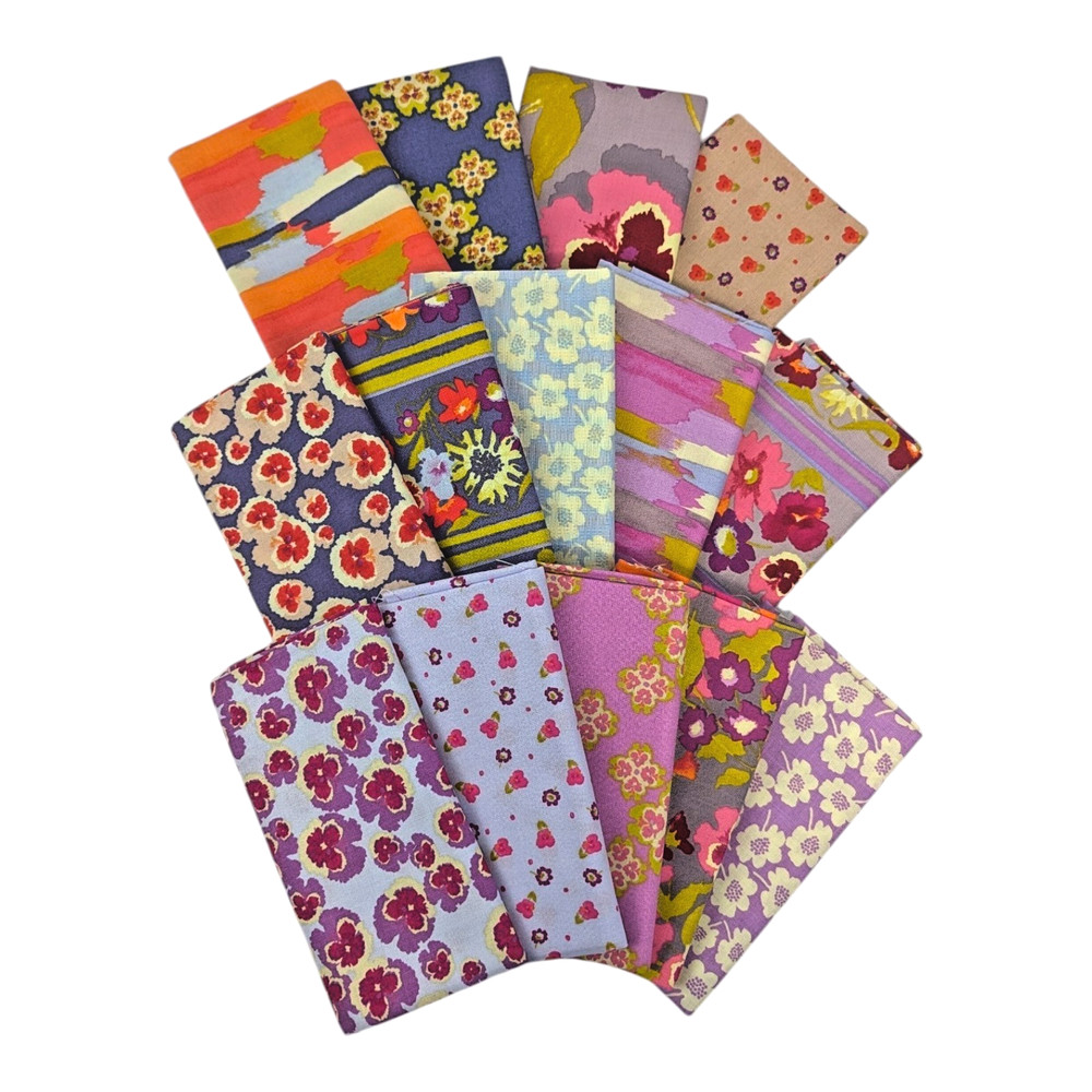 Free Spirit Fat Quarter Bundle of 14 Fabrics Quilt Cotton Floral Purple Bold