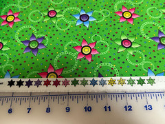 Colorful Flowers and Dots on green cotton Fabric per yd. quilt / sew