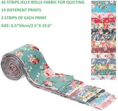 42Pcs Jelly Roll Fabric Strips Soft Cotton Quilting Fabric 2.5 x 20 Inch Pre-Cut
