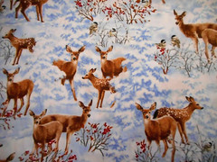 Christmas Fabric By Half-Yard Natures Holiday Deer Fawn in Snow Blue Cotton #28