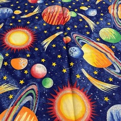Fabric Traditions 2000 Fabric Planets Shimmer Bold Colorful Over 1 Yard