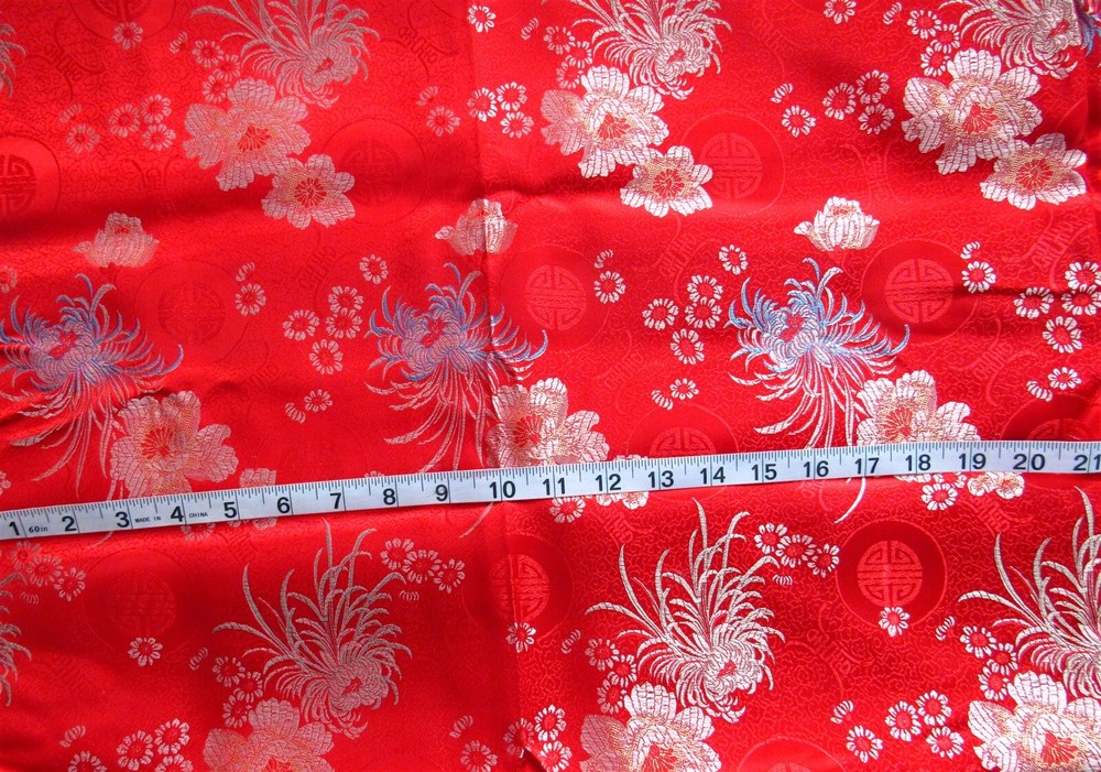 1 yard Kimono Silk? Smooth Crepe with Asian Flowers & Symbols