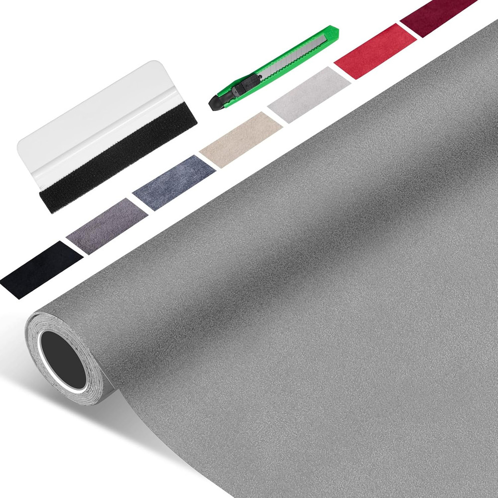 Suede Wrap for Car Interior 16″ X 59″ – Dark Grey Self Adhesive Suede Fabric, Ea