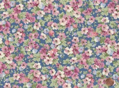 Blue Pink Beige COUNTRY FLORAL: 100% Quilting Cotton Fabric, By the Yard