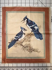 Vintage Blue Jay Bird Fabric Panel 11.5” x 13” Cotton