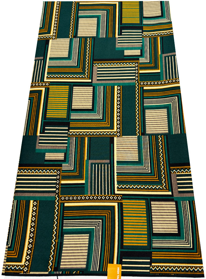 Polyester High Quality Design – Forest Green Gold Black Yellow Cream Beige