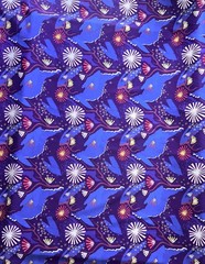African Stretch Cotton Satin Fabric- Blue, Purple, Pink “Venus Rising”, Per Yard