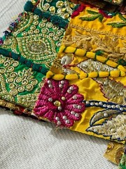 Vintage Embroidered Fabric Scraps Boho Cotton Scraps Junk Journal Charm packs