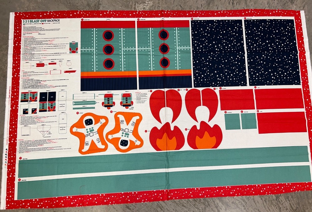 MODA 321 Blast Off – large 36 x 60 100% cotton fabric – CUT & SEW Backpack