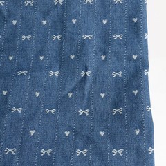 2 Yard Pre Cut Washed Denim Fabric Sky Blue 10oz Jacquard Bow Heart 70 Inch