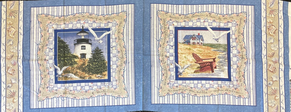 LIGHTHOUSE & BEACH 2 BLOCK PILLOW PANEL, 15 1/2″ SQUARE BLOCKS