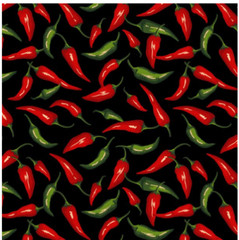 David Tex 1 Yard Precut – CHILI PEPPERS on Black Prints 100% Cotton Quilt Fabric