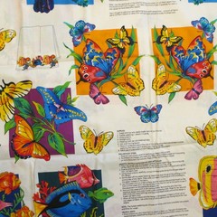 VTG COTTON FABRIC PANEL vip TROPICAL ISLAND APPLIQUES parrots fish QUILT CRAFT