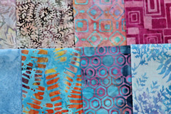12 pink and blue 5″ quilt charm squares- BATIK- 100% Cotton –