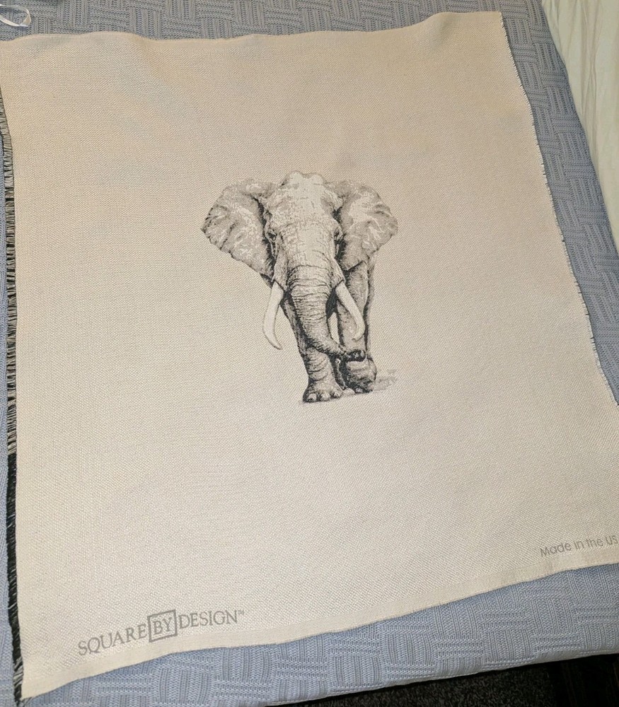 Square by Design Elephant 25 x 26 Woven Fabric Panel Embroidered Decor Fabric
