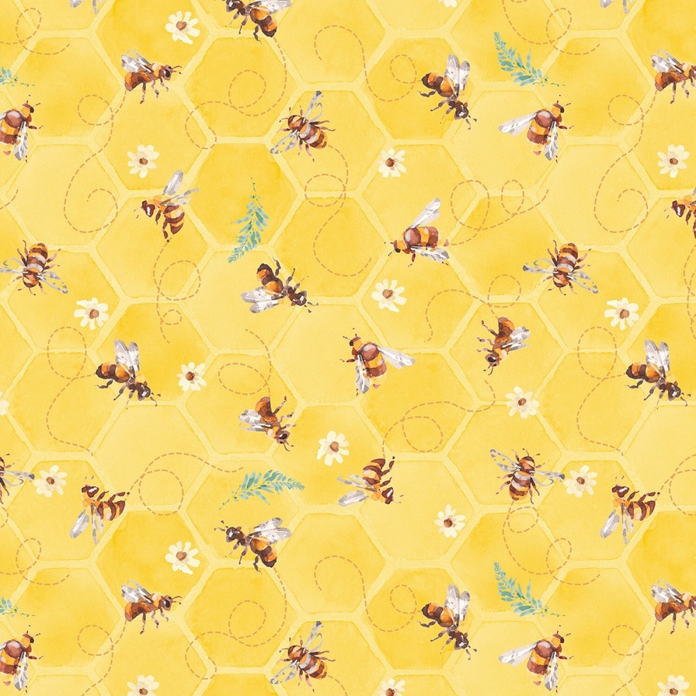 Wilmington Light Yellow Bee Toss 100% Cotton Quilt Fabric Sunflower Sweet BTY