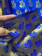 JACQUARD BROCADE FABRIC-saree SARI blouse piece-BLACK Golden 36″X29″-leaves