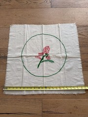 Bundle of 2 Vintage Hand Embroidered Floral Linen Square Fabric Panels 22×22