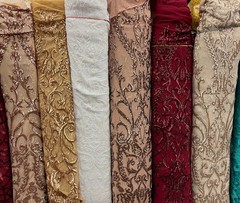 Esmeralda IRIDESCENT WHITE Sequins on NUDE Mesh Lace Fabric by the Yard – 10102