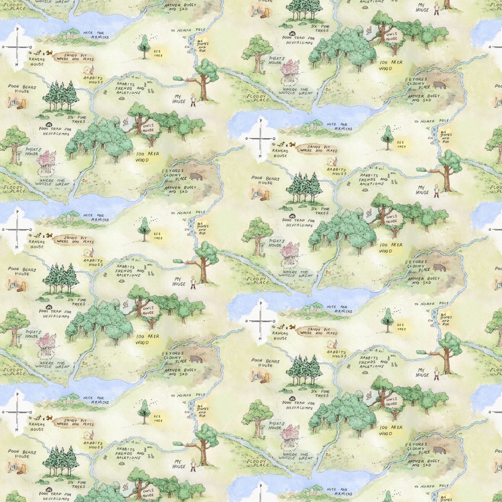 Classic Winnie Map Cotton Fabric