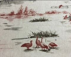4 Yard Cut of Lakeside Print in Neutral and Deep Red Home Decor Fabric