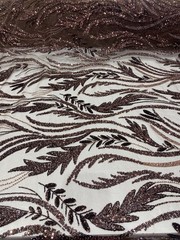 Brown Beaded Leaf Vine Lace Fabric – Luxury Glitter Tulle Embroidery Couture