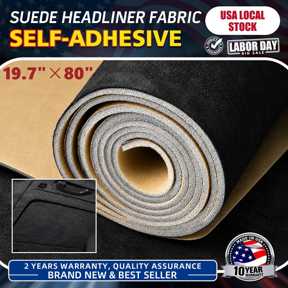 80″×19.7″ Black Suede w Adhesive Headliner Fabric Reupholster Aging/Smell Roof