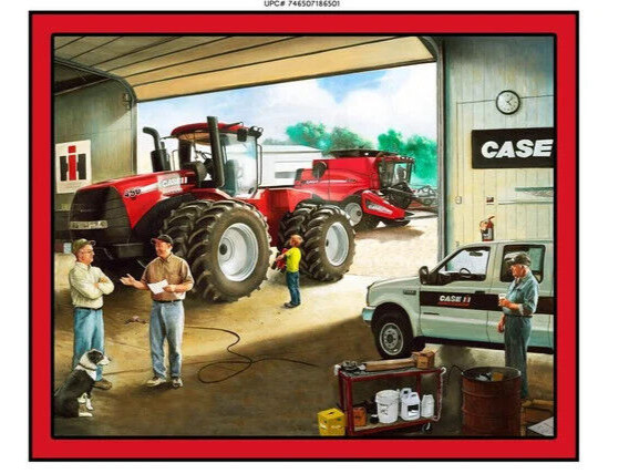 Fabric with Red Tractor 36″ X44″ Panel Working Farm Garage RETIRED