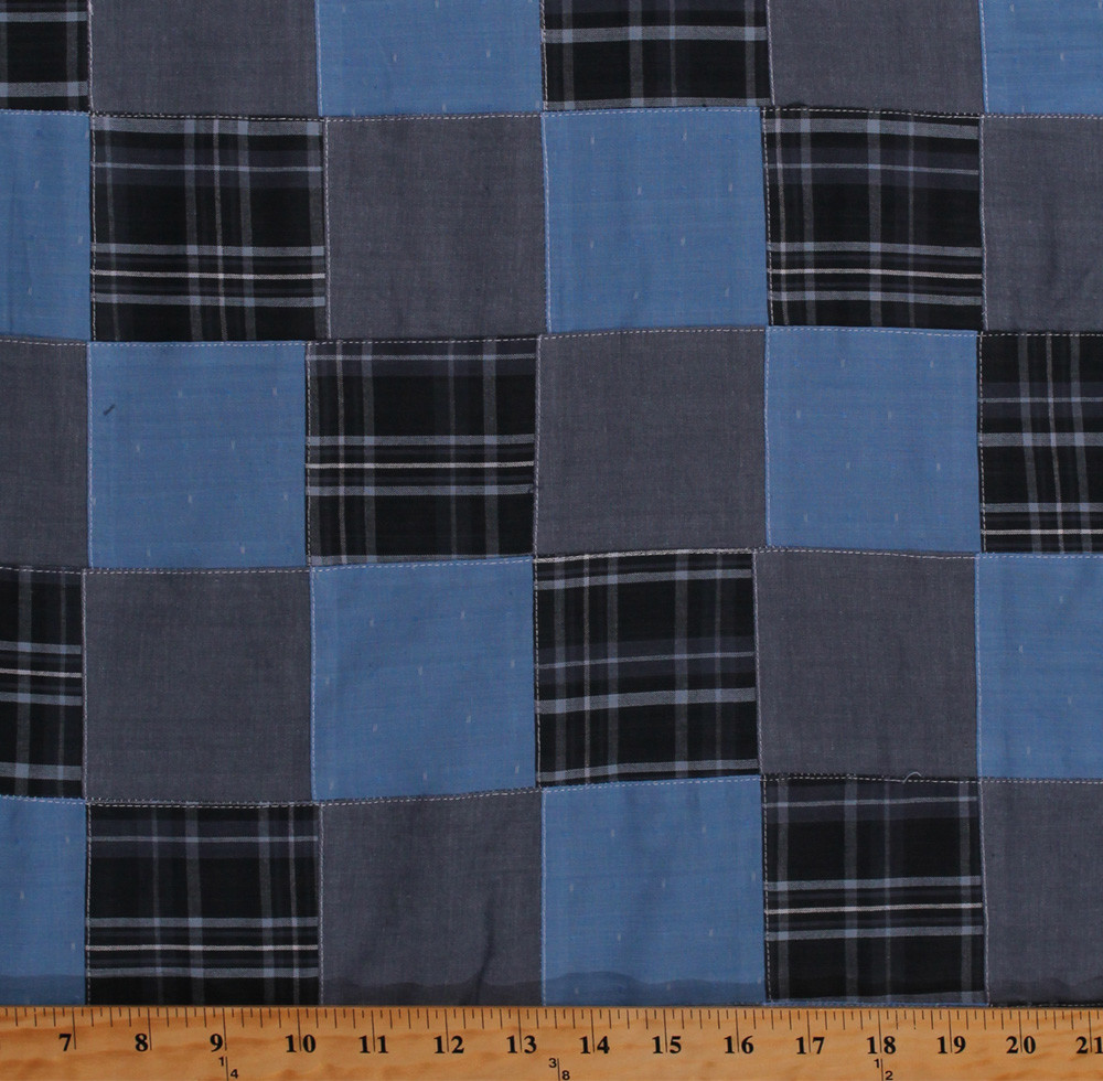 Stitched Patchwork Blue Plaid Yarn-dyed Yarn Dyed Fabric by the Yard D274.33